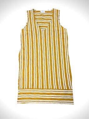 Billy Reid Vertical Mustard / Cream Stripe Shift Dress Size S.